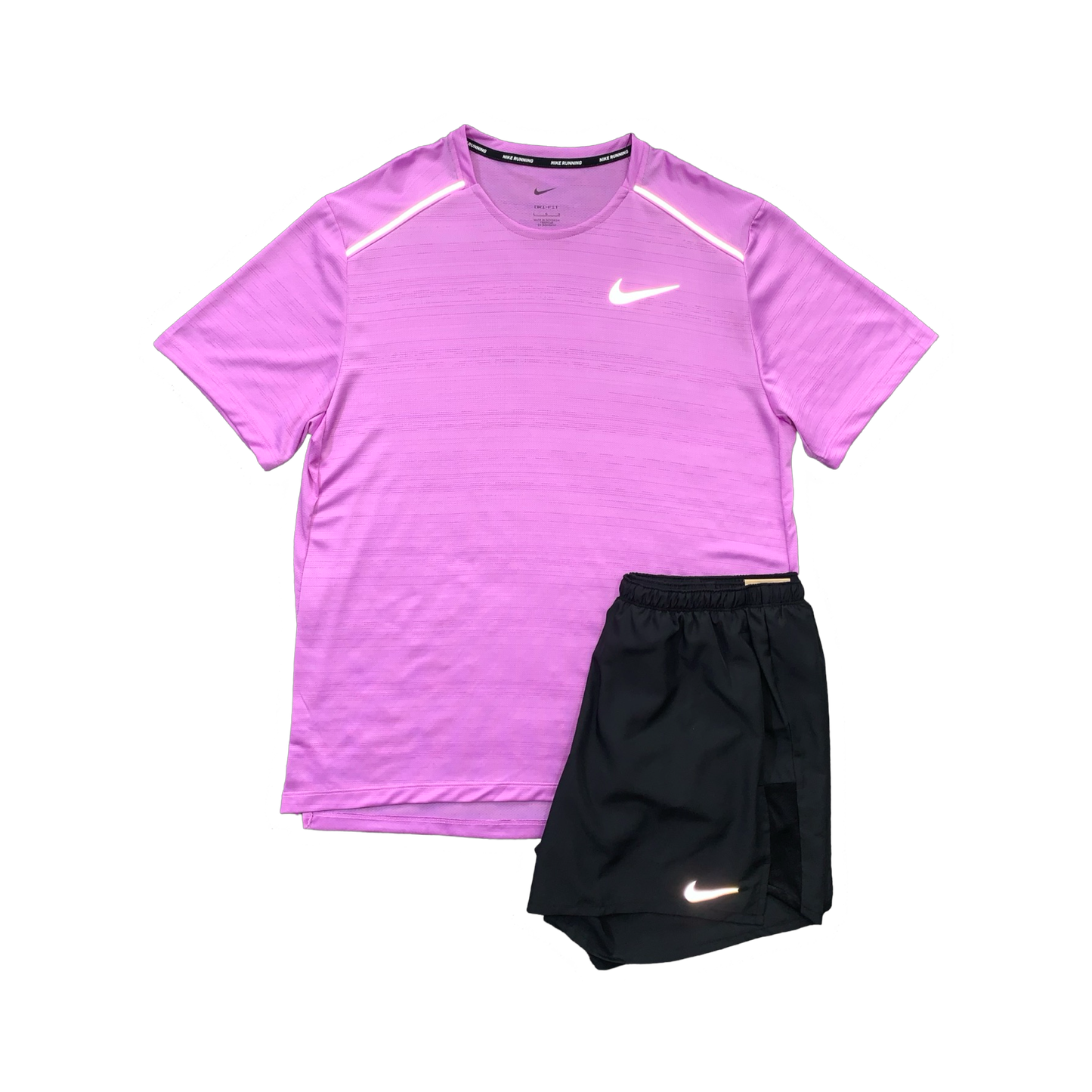 NIKE MILER 1.0 T-SHIRT & CHALLENGER SHORTS (5 INCH BRIEF LINING) - RUSH FUCHSIA & BLACK