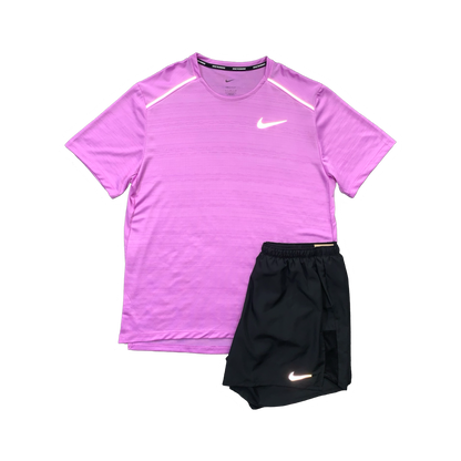 NIKE MILER 1.0 T-SHIRT & CHALLENGER SHORTS (5 INCH BRIEF LINING) - RUSH FUCHSIA & BLACK