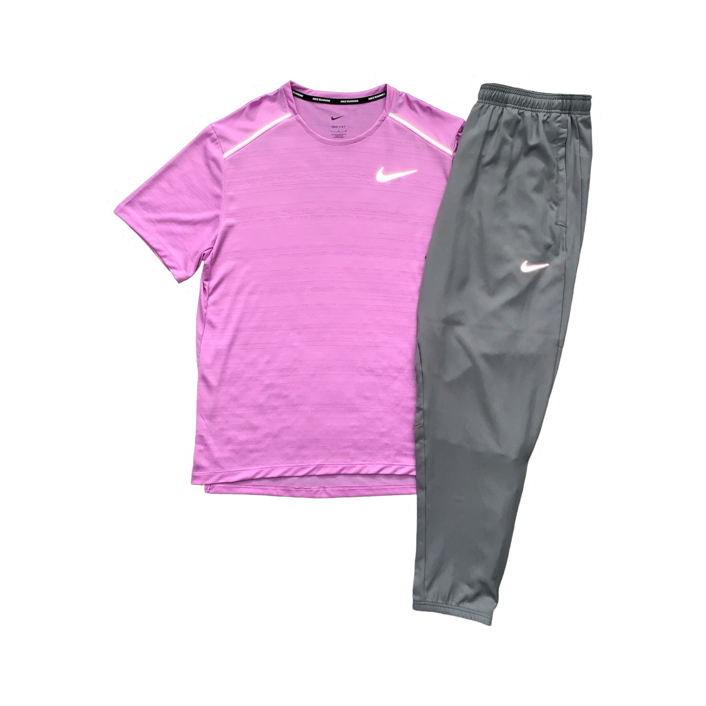 NIKE MILER 1.0 T-SHIRT & CHALLENGER PANTS - RUSH FUCHSIA & GREY