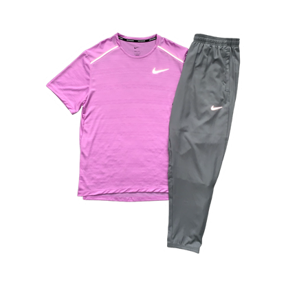 NIKE MILER 1.0 T-SHIRT & CHALLENGER PANTS - RUSH FUCHSIA & GREY