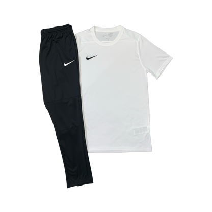 NIKE DRIFIT T-SHIRT & PANTS - WHITE & BLACK