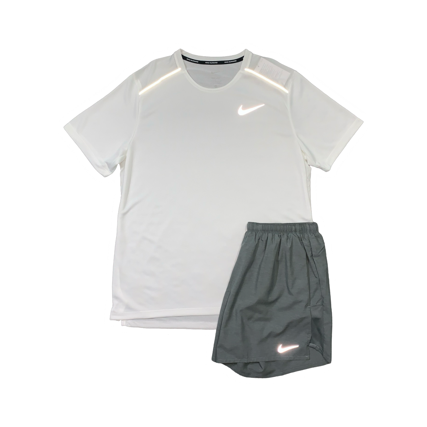 NIKE MILER 1.0 T-SHIRT & CHALLENGER SHORTS (5 INCH BRIEF LINING) - WHITE & GREY