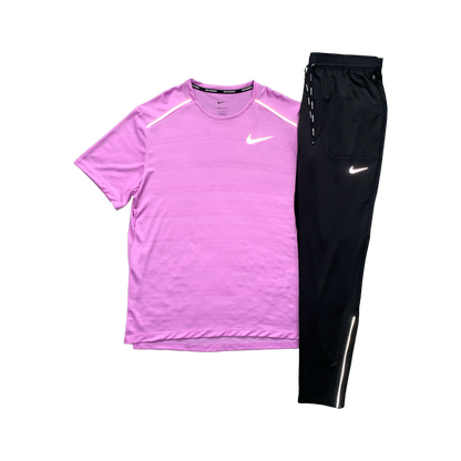 NIKE MILER 1.0 T-SHIRT & PHENOM ELITE PANTS - RUSH FUCHSIA & BLACK