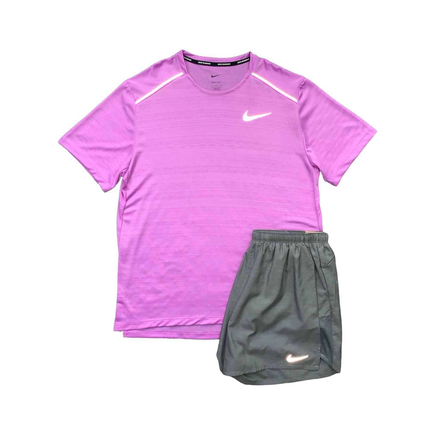 NIKE MILER 1.0 T-SHIRT & CHALLENGER SHORTS (5 INCH BRIEF LINING) - RUSH FUCHSIA & GREY