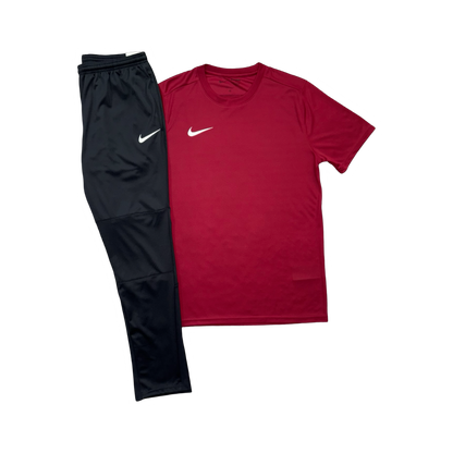 NIKE DRIFIT T-SHIRT & PANTS - RED & BLACK