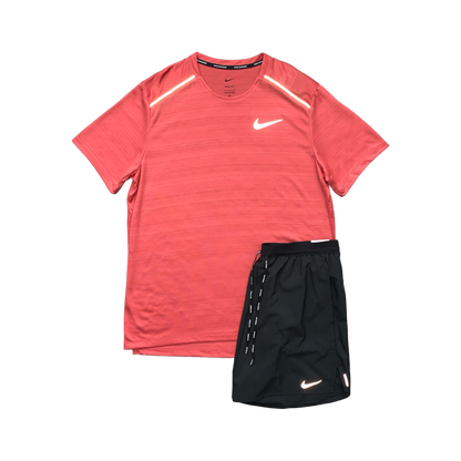 NIKE MILER 1.0 T-SHIRT & FLEX STRIDE SHORTS (7 INCH BRIEF LINING) - ADOBE & BLACK