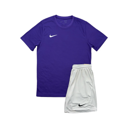 NIKE DRIFIT T-SHIRT & SHORTS - PURPLE & GREY