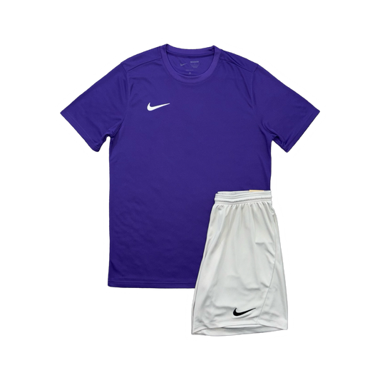 NIKE DRIFIT T-SHIRT & SHORTS - PURPLE & GREY