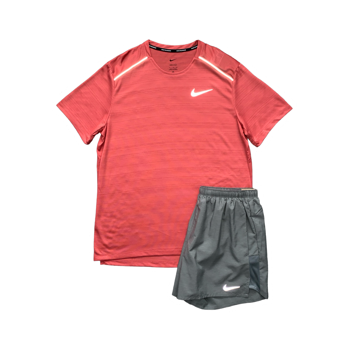 NIKE MILER 1.0 T-SHIRT & CHALLENGER SHORTS (5 INCH BRIEF LINING) - ADOBE & GREY