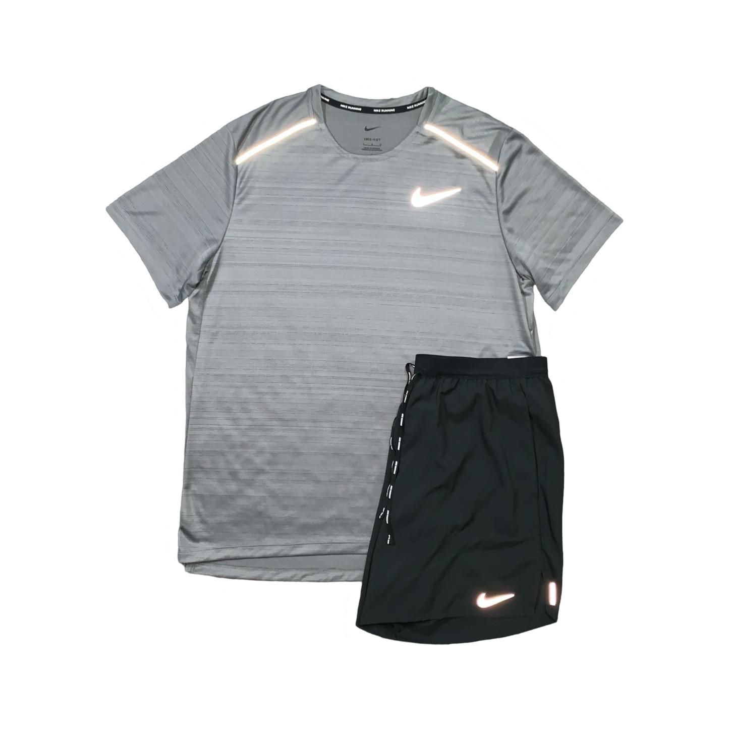 NIKE MILER 1.0 T-SHIRT & FLEX STRIDE SHORTS (7 INCH BRIEF LINING) - GREY & BLACK