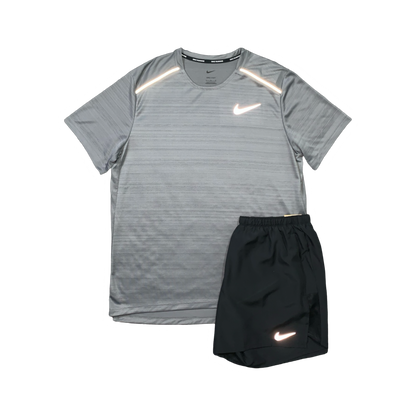 NIKE MILER 1.0 T-SHIRT & CHALLENGER SHORTS (5 INCH BRIEF LINING) - GREY & BLACK