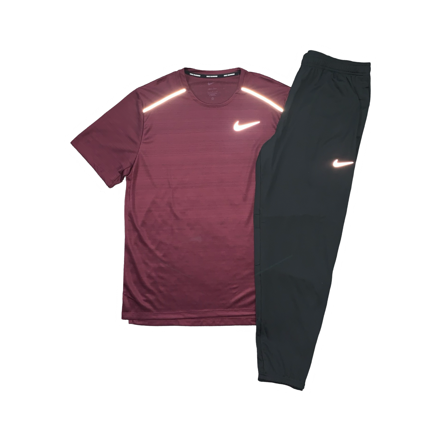 NIKE MILER 1.0 T-SHIRT & CHALLENGER PANTS - MAROON & BLACK