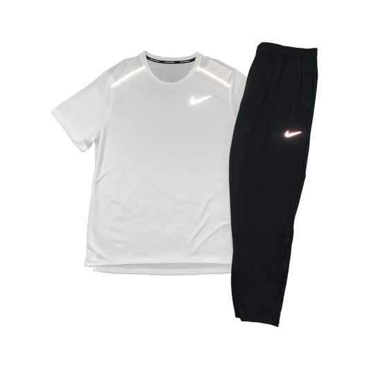 NIKE MILER 1.0 T-SHIRT & CHALLENGER PANTS - WHITE & BLACK