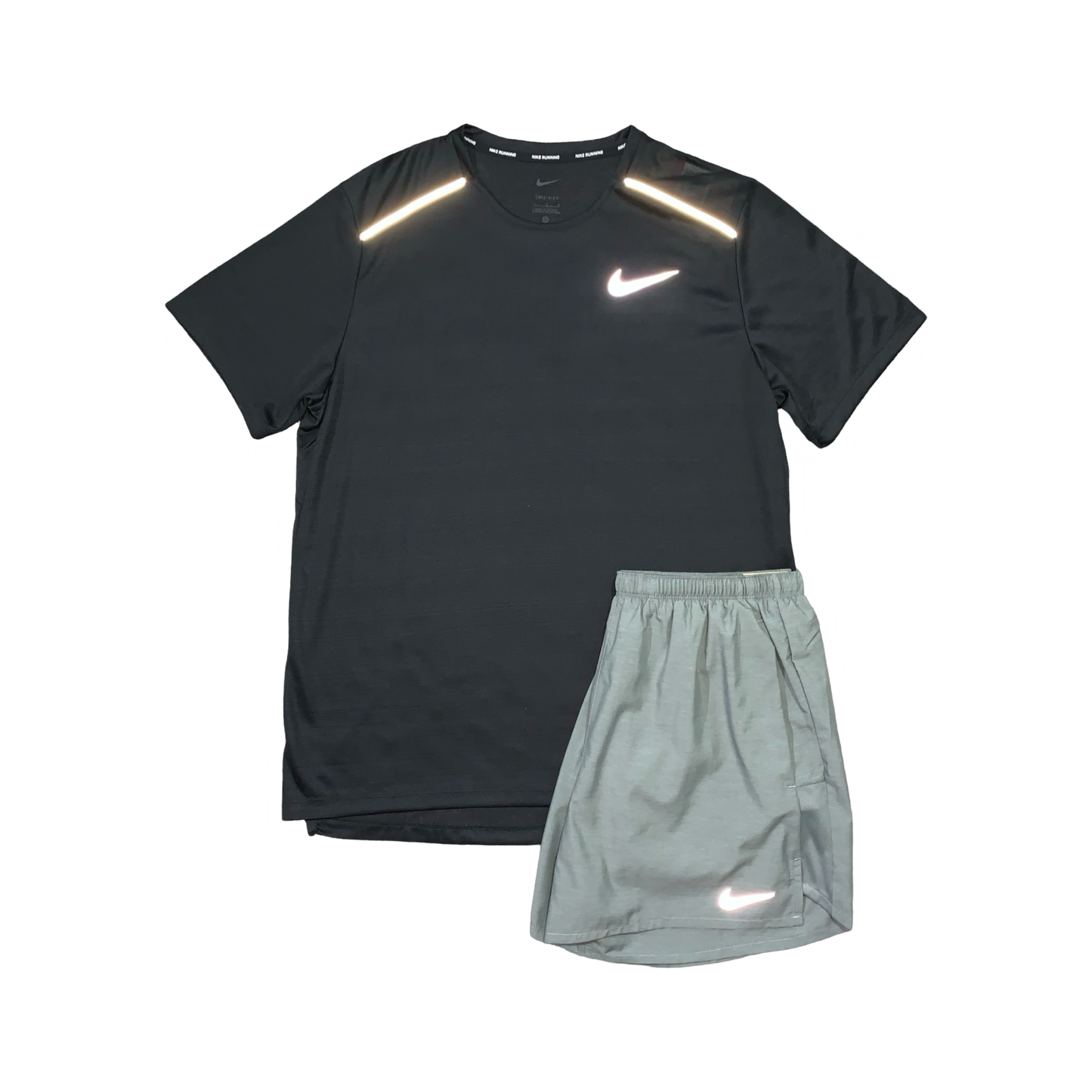 NIKE MILER 1.0 T-SHIRT & CHALLENGER SHORTS (5 INCH BRIEF LINING) - BLACK & GREY