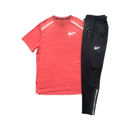 NIKE MILER 1.0 T-SHIRT & PHENOM ELITE PANTS - ADOBE & BLACK