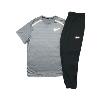 NIKE MILER 1.0 T-SHIRT & CHALLENGER PANTS - GREY & BLACK