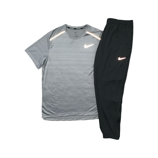 NIKE MILER 1.0 T-SHIRT & CHALLENGER PANTS - GREY & BLACK