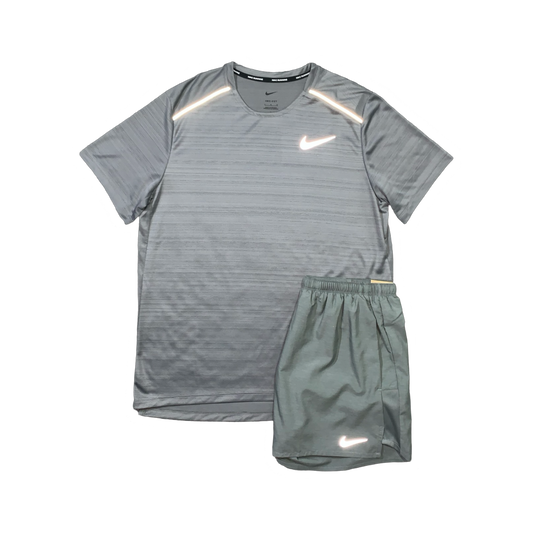 NIKE MILER 1.0 T-SHIRT & CHALLENGER SHORTS (5 INCH BRIEF LINING) - GREY