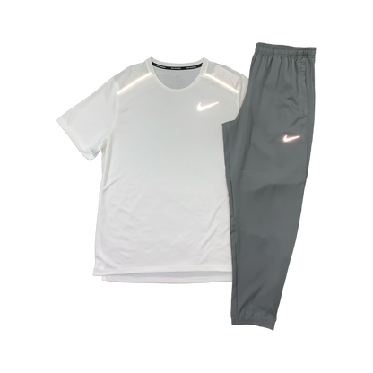 NIKE MILER 1.0 T-SHIRT & CHALLENGER PANTS - WHITE & GREY