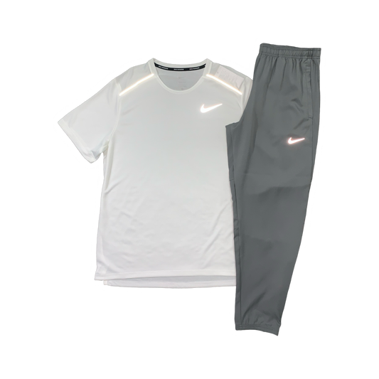 NIKE MILER 1.0 T-SHIRT & CHALLENGER PANTS - WHITE & GREY