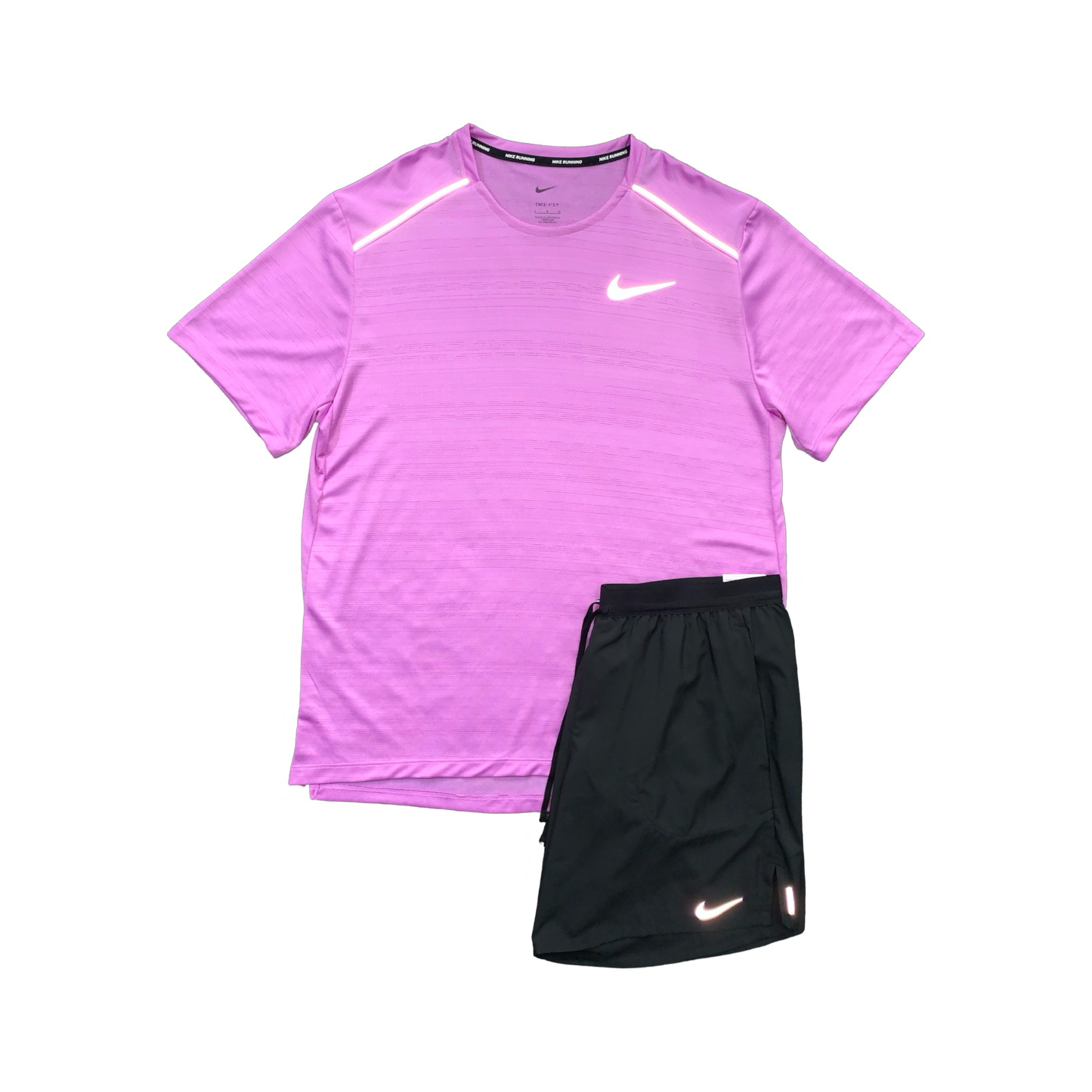 NIKE MILER 1.0 T-SHIRT & FLEX STRIDE SHORTS (7 INCH BRIEF LINING) - RUSH FUCHSIA & BLACK