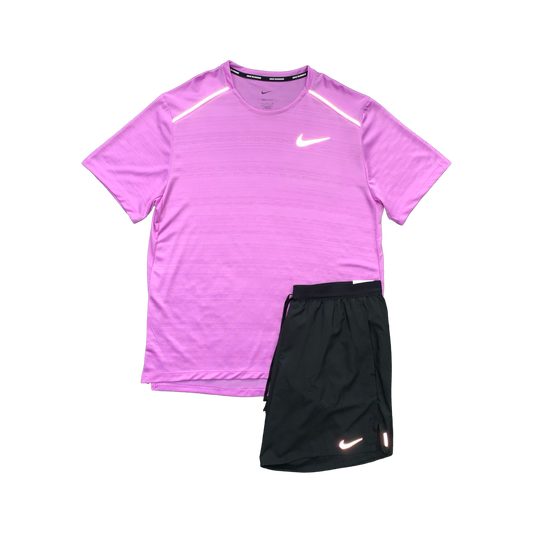 NIKE MILER 1.0 T-SHIRT & FLEX STRIDE SHORTS (7 INCH BRIEF LINING) - RUSH FUCHSIA & BLACK