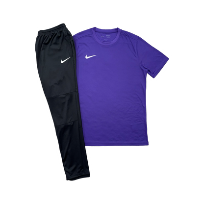 NIKE DRIFIT T-SHIRT & PANTS - PURPLE & BLACK