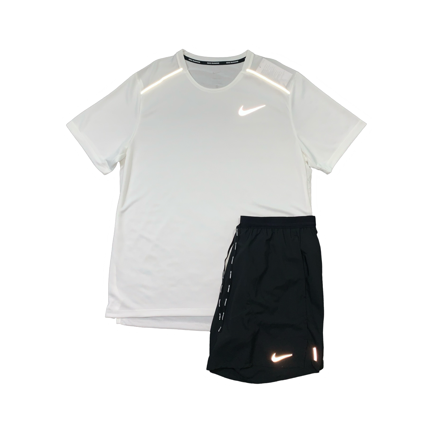 NIKE MILER 1.0 T-SHIRT & FLEX STRIDE SHORTS (7 INCH BRIEF LINING) - WHITE & BLACK