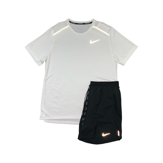 NIKE MILER 1.0 T-SHIRT & FLEX STRIDE SHORTS (7 INCH BRIEF LINING) - WHITE & BLACK