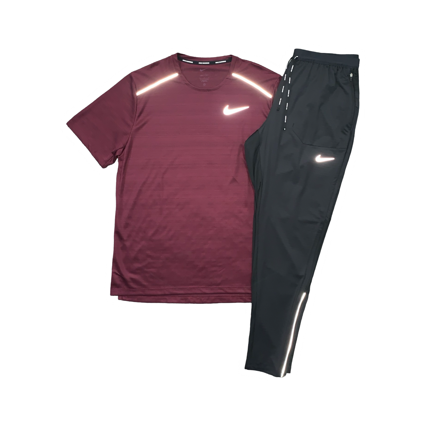 NIKE MILER 1.0 T-SHIRT & PHENOM ELITE PANTS - MAROON & BLACK