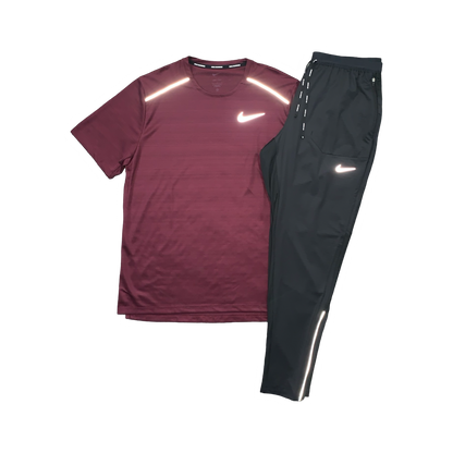 NIKE MILER 1.0 T-SHIRT & PHENOM ELITE PANTS - MAROON & BLACK