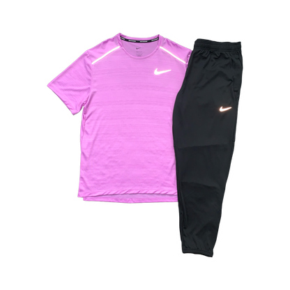 NIKE MILER 1.0 T-SHIRT & CHALLENGER PANTS - RUSH FUCHSIA & BLACK