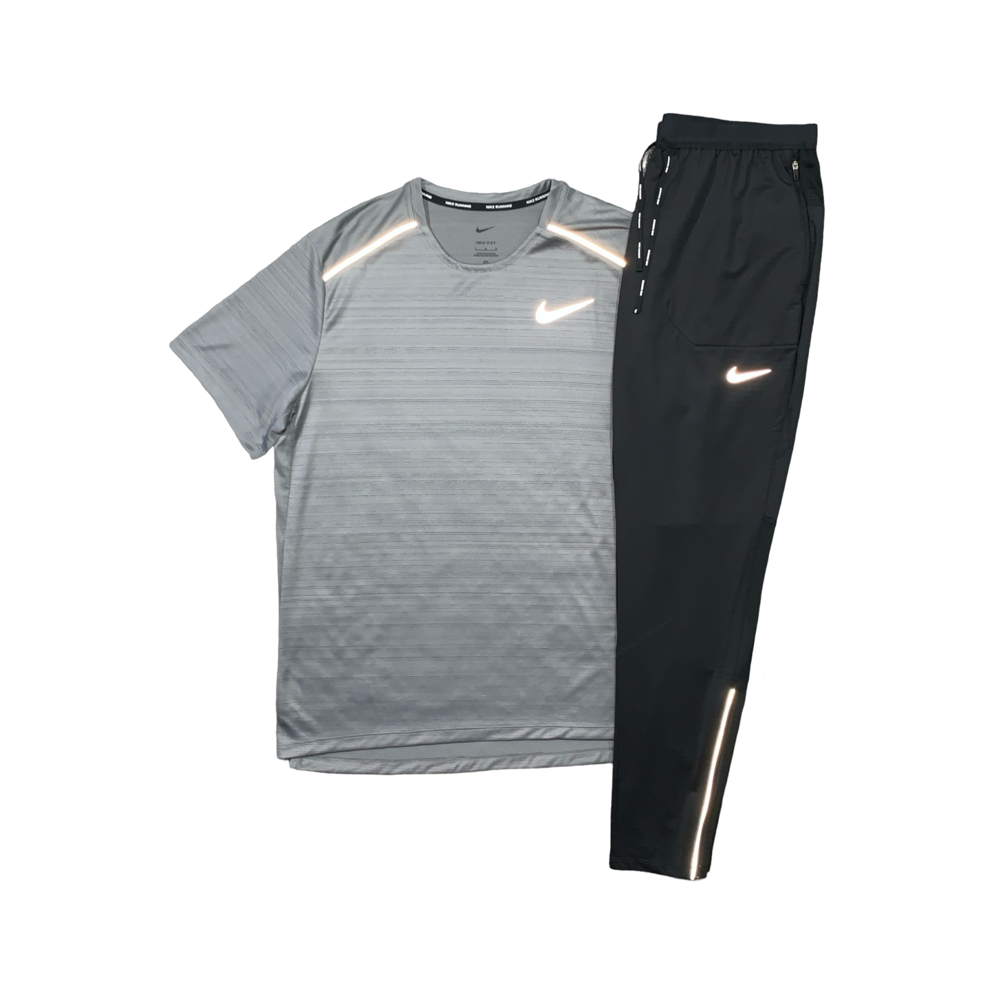 NIKE MILER 1.0 T-SHIRT & PHENOM ELITE PANTS - GREY & BLACK