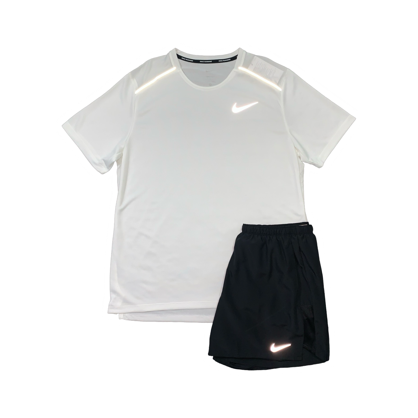 NIKE MILER 1.0 T-SHIRT & CHALLENGER SHORTS (5 INCH BRIEF LINING) - WHITE & BLACK