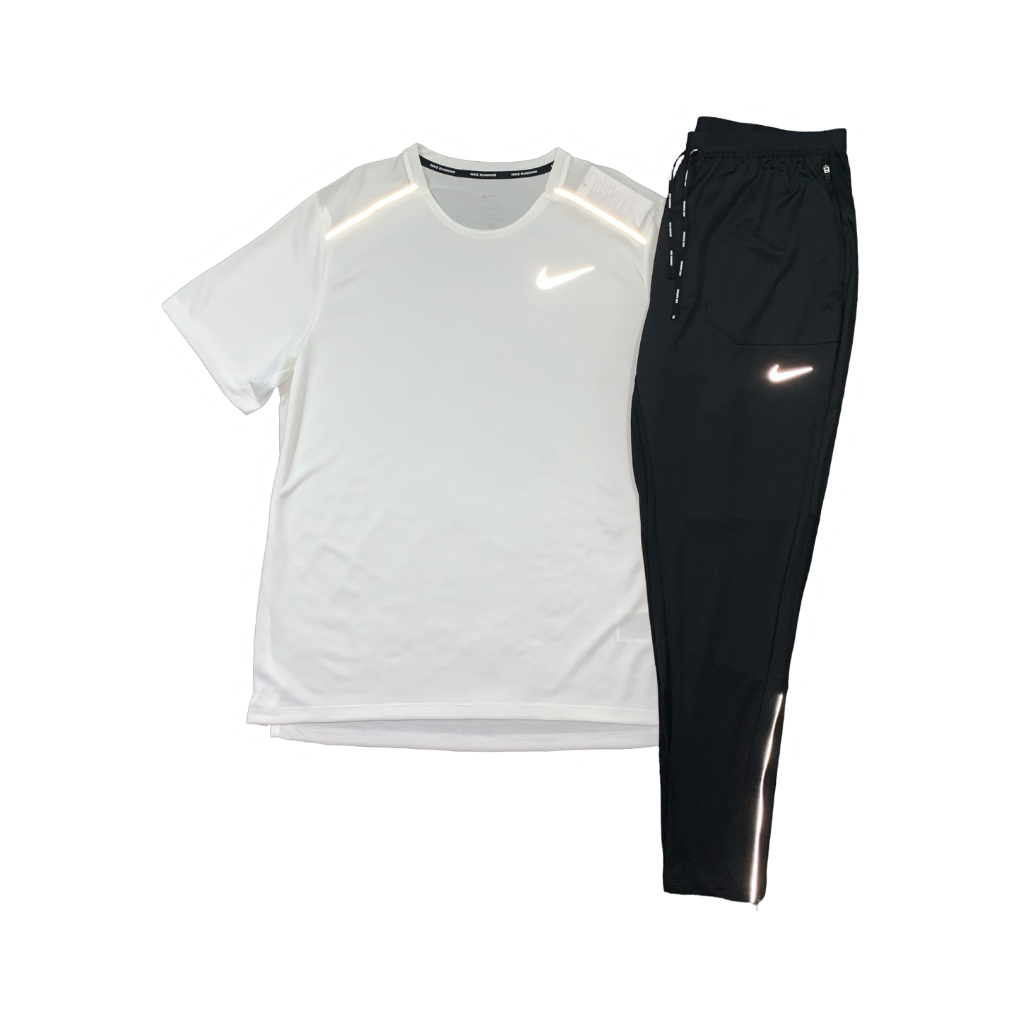 NIKE MILER 1.0 T-SHIRT & PHENOM ELITE PANTS - WHITE & BLACK