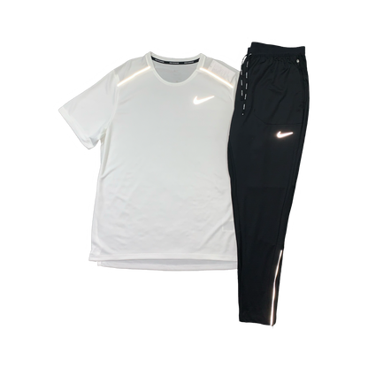 NIKE MILER 1.0 T-SHIRT & PHENOM ELITE PANTS - WHITE & BLACK